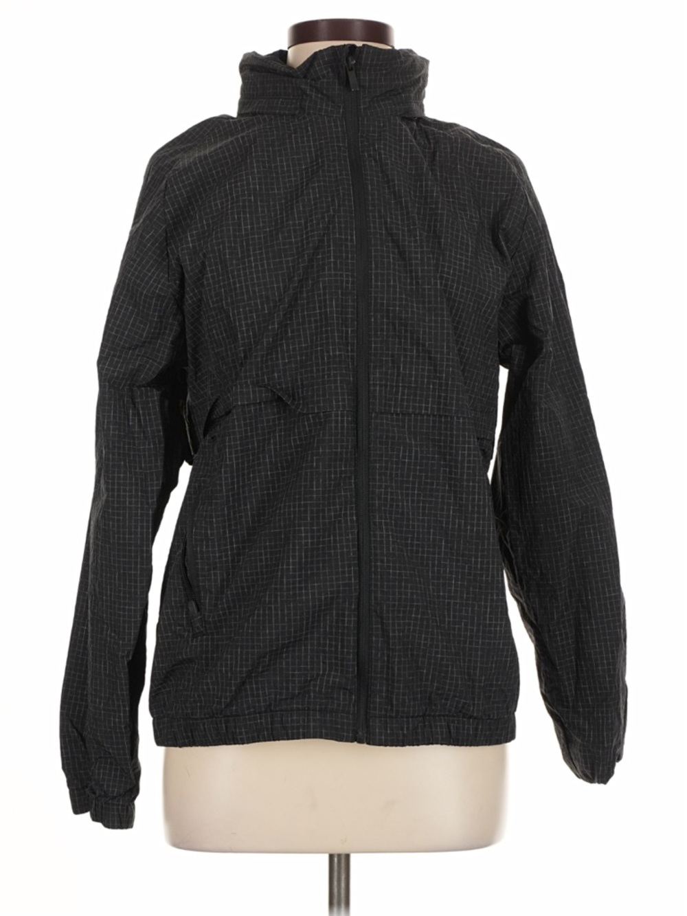 all in motion Women's Black Grid Zip-Up Rain Wind Jacket Size M NWT